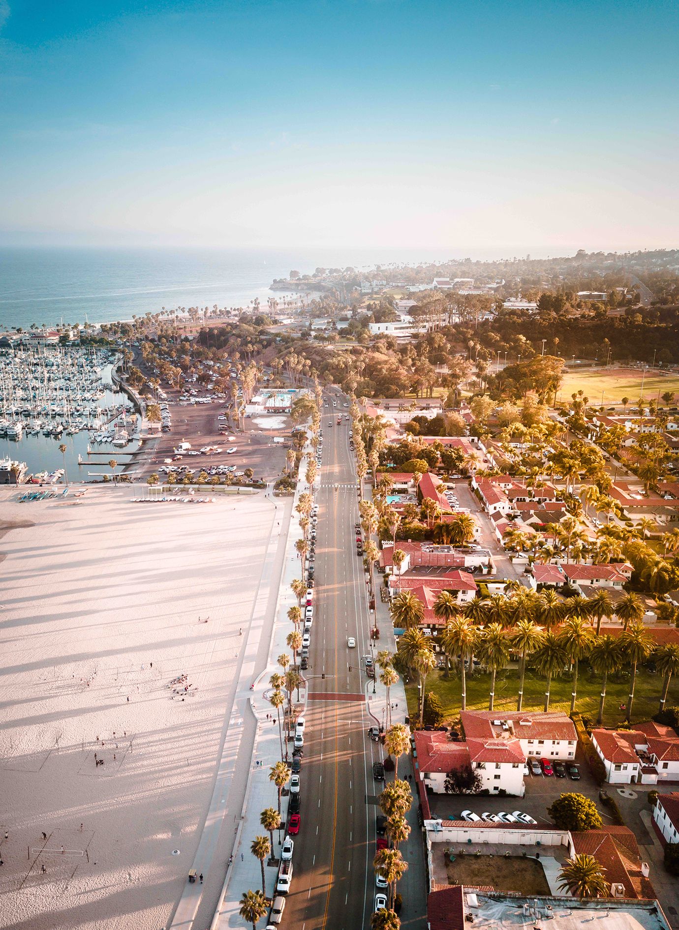 aerial view of Santa Barbara street near ocean